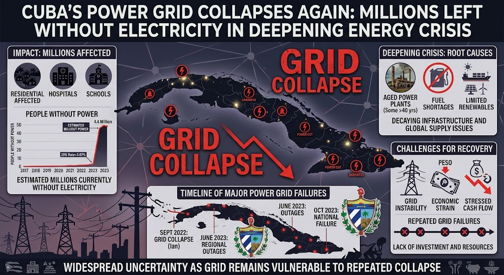 Cuba’s Power Grid Collapses Again: Millions Left Without Electricity in Deepening Energy Crisis