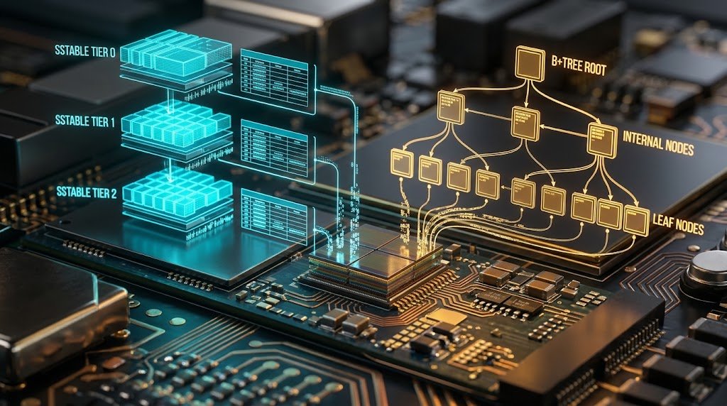 LSM-Tree vs. B+Tree Storage Engine Architecture: Write Amplification, Compaction, and NVMe I/O Alignment