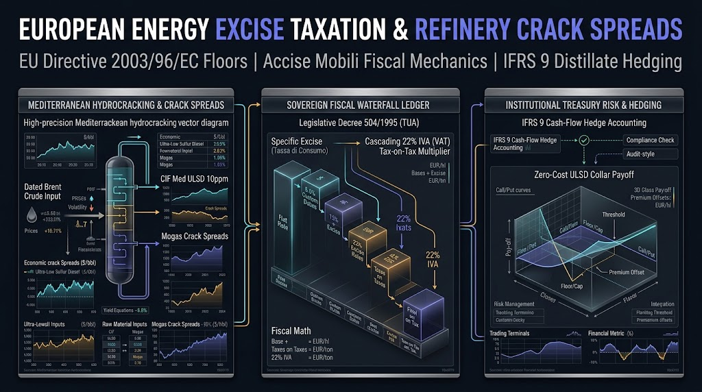 European Energy Excise Taxation and Mediterranean Refinery Crack Spreads: EU Directive 2003/96/EC Floors, Accise Mobili Fiscal Mechanics, and IFRS 9 Distillate Hedging
